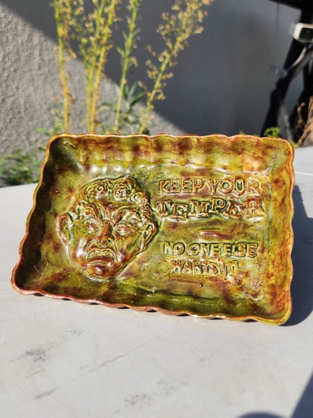 Mid-Century Humorous Pottery Vintage Trinket Dish Kitsch Green Earthy Retro
